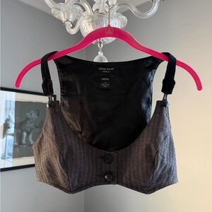Guess Crop Top Vest with Black Corduroy and Brown Herringbone Size Small Y2K